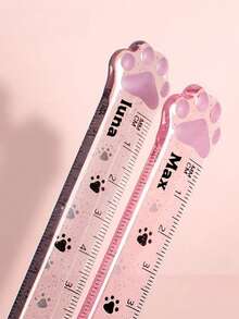 1pc Customized Name Cat Paw Acrylic Ruler, 15CM Glitter Transparent Ruler, Personalized Engraved Name Cute Paw Print Measuring Tool, Student Stationery Bookmark Ruler, Back To School Gift - Multicolor - View 4