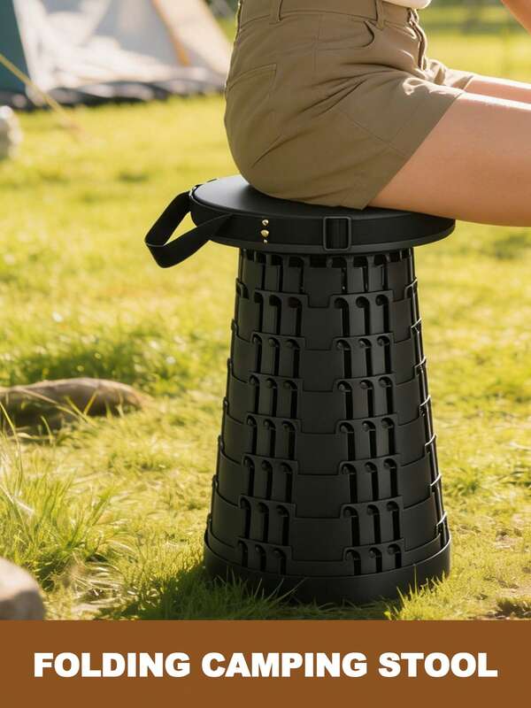 DO DOWIN Upgraded Collapsible Stool Chair, Retractable Camping Chair, Space Saving Folding Stool, Lightweight, Sturdy, Adjustable, Portable Chair Or Footrest, Garage Stool, Step Stool Foldable For Outdoor Hiking Fishing Garden BBQ