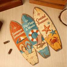 3pcs Large 15.7 Inch Vintage Surfboard Sign, Summer Flip Flop Surfboard Sign, Rustic Summer Style Decor, Suitable For Home Yard/Bathroom/Garden Pool Hanging - Multicolor - View 5