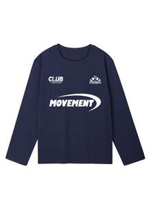 Autumn/Winter New Y2K American Vintage Letter Print Loose Long Sleeve T-Shirt - Navy Blue - View 4