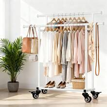 EDIMENS Sturdy Clothes Rack With Shelf, Freestanding Metal Garment Rail, Double-Bar For Space-Saving Storage Of Clothing, Shoes, Hats, And Accessories - 白色 - 查看 7