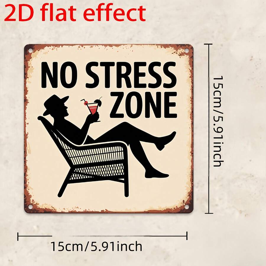 Cartello stampato 2D, Cartello vintage, Targa da esterno e decorazione da parete, Cartello zona senza stress, Decorazione rilassante, Arte da parete pacifica e confortevole, Design moderno minimalista, Adatto per sala relax o giardino - A - Visualizzare 1