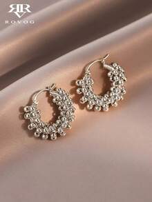 1 Pair Fashionable Personalized CCB Wrapped Small Bead Hoop Earrings Suitable For Women Party And Gathering - Silver - View 1