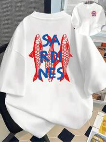 [Double-Sided Print] Ed Short-Sleeve T-Shirt - Sardines, SARDINES - A Fashionable Spring And Summer Printed T-Shirt, Your Best Choice! - White - View 1