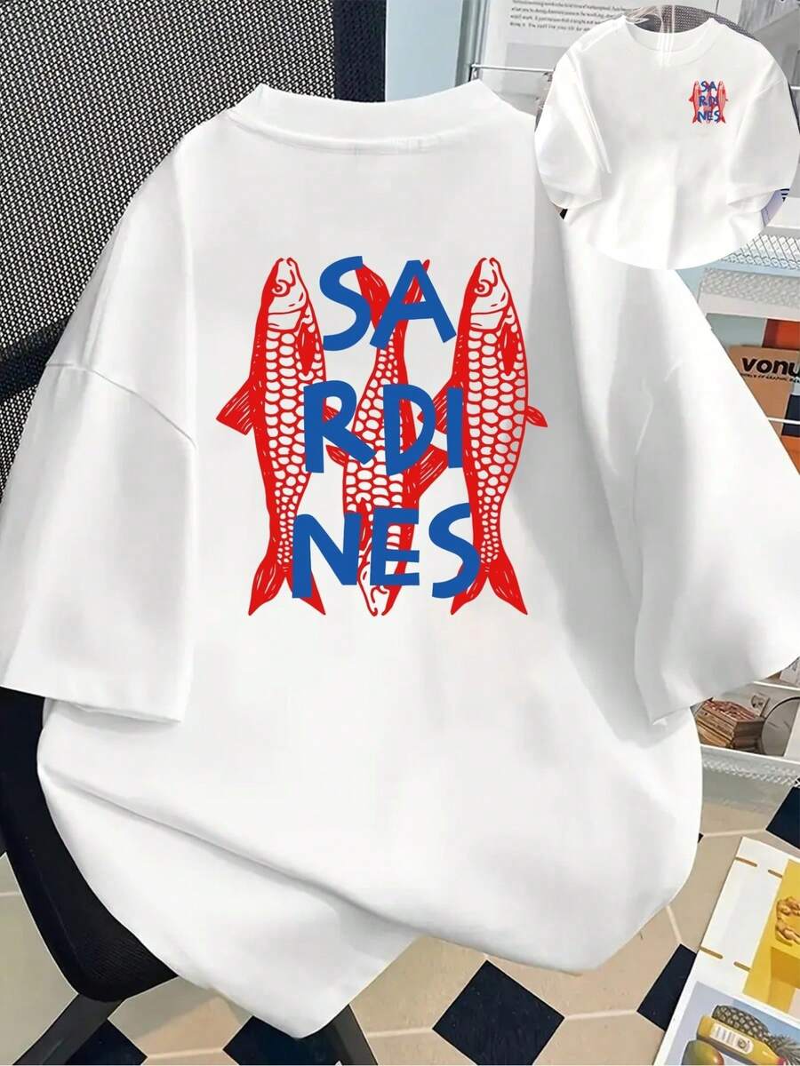 [Double-Sided Print] Ed Short-Sleeve T-Shirt - Sardines, SARDINES - A Fashionable Spring And Summer Printed T-Shirt, Your Best Choice! - White - View 1