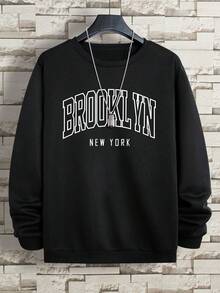 Manfinity Dauomo Men's Letter Pattern Warm Lined Sweatshirt,Autumn And Winter - 黑色 - 查看 8