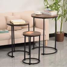 Nordic And Japanese Style Creative Round Coffee Table Bedside Table Three Pieces Combination Corner Table Side Cabinet High-End Alphabet Table - Camel - View 1
