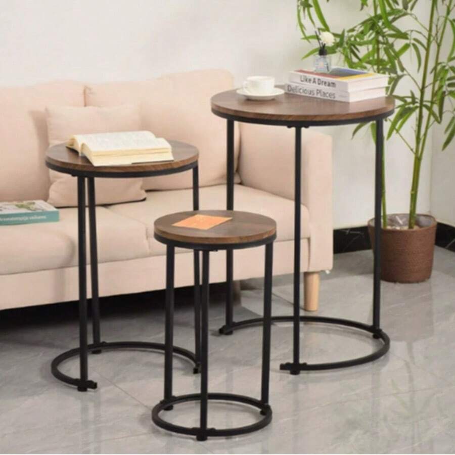 Nordic And Japanese Style Creative Round Coffee Table Bedside Table Three Pieces Combination Corner Table Side Cabinet High-End Alphabet Table - Camel - View 1