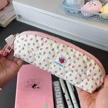 1pc Korean Style Strawberry Polka Dot Pencil Case, Cute Stationery Bag, Large Capacity Double Layer Storage Bag, Pencil Box, Makeup Bag, Essential For Back To School For Middle And High School Students - A - View 5