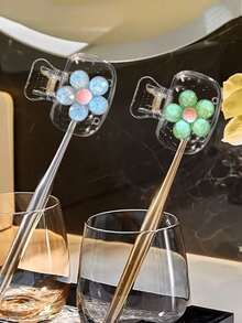 透明亮片花朵便攜式牙刷蓋，樹脂配件，透明旅行牙刷收納盒，牙刷頭保護夾，牙刷收納夾，牙刷防塵保護蓋，便攜設計方便攜帶，防塵蓋，適合作為情侶、朋友、家人、老師、旅行愛好者的禮物，適用於居家、宿舍、度假必需品，適合生日、開學、婚禮、母親節、復活節等場合，春/夏必需品，家庭禮物，返校季，返校禮物 - 彩色 - 查看 10