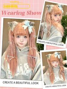 60cm Long Straight Synthetic Wig With Air Bangs Multicolor Hair Wig For Women Anime Cosplay Halloween Party Y2K Japanese Style - Multicolor - View 8