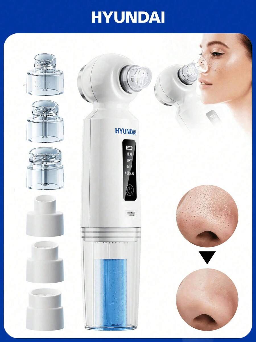 HYUNDAI 6-In-1 Electric Blackhead Remover Tool With Heating Function, Portable USB Rechargeable Pore Cleaner For Effective Facial Cleansing And Blackhead Removal - White - View 1