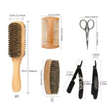 Kit de Cuidados com a Barba de 10 Peças para Homens, Navalha Reta, Escova de Cerdas, Pente de Madeira & Bolsa de Viagem, Presente Estilo Barbeiro - Pente para barba + escova para barba - Visão 11