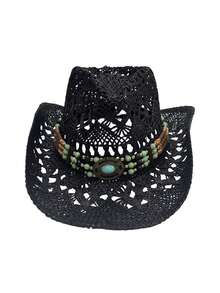 1pc Unisex Western Cowboy Straw Hat, Spring/Summer Travel Sun Protection Beach Hat, Casual Straw Sun Hat (If The Brim Is Deformed Upon Receipt, Please Adjust It Manually) - MZ3056+ML20 - View 17
