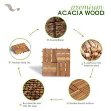 Acacia 12x12 Interlocking Wood Deck Tiles For Balcony, Garden, Patio, Poolside Decor - Waterproof Indoor And Outdoor Flooring - 12 Slats, Round Joints, Pack Of 10 - Natural - View 5