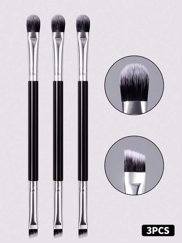 3Pcs Professional Eyeshadow & Eyebrow Brushes, Angled Flat Blade Eyeliner Brushes, Multi-Functional Double-End Makeup Tools For Brow Contouring & Lining