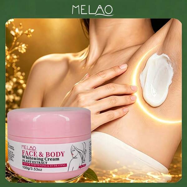 MELAO Gesichts- & Körperaufhellungscreme 100g/3,53oz, Aufhellende Lotion mit Pflanzenextrakten, schnell feuchtigkeitsspendende Flecken-aufhellende Creme, geeignet für Gesicht, Knie, Ellbogen & den ganzen Körper, erzeugt einen gleichmäßigen Hautton