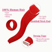 Tape In Hair Extensions 100% Remy Human Hair Red Color Invisible Tape Ins Hair Extensions For Women Highlight Color Hairpieces For Cosplay Or Daily Use 10Pcs/Pack 25g - SRed - View 2