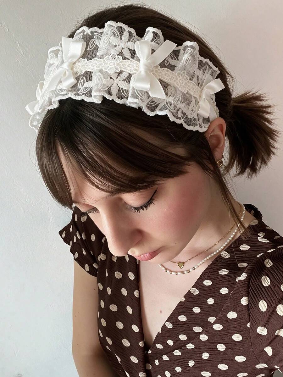 1 buah Bando Rambut Pita Renda Putih, Aksesori Rambut Gaya Putri Manis yang Elegan dan Serbaguna, Aksesori Bando Lolita, Hadiah Ulang Tahun yang Sempurna - MultiWarna - View 1