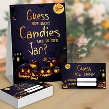 51 Pcs/Pack How Many Candies Game Cards Kit,Funny Pumpkin Party Raffle Ticket, Halloween Activities Decorations,1 Standing Sign + 50 Guessing Cards - View 2