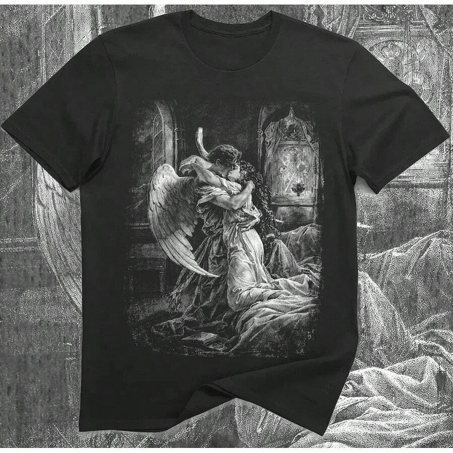 Camiseta de Tamara y Demon - Arte Gótico de Mihály Zichy, Ilustración de Dark Academia - Negro - Ver 1