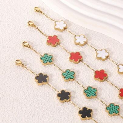 Vòng tay hoa 5 cánh thép không gỉ 13mm mạ vàng 18K, trang sức thời trang đa năng cho nữ, quà tặng dịp lễ