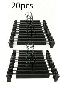 20 piezas Perchas de plástico negro con clips ajustables antioxidantes, perchas para faldas y vestidos con gancho giratorio 360°, perchas para pantalones y vaqueros, organizador de armario, solución de almacenamiento, percha antideslizante para ropa, juego perfecto para la organización del armario, soporte de exhibición de prendas de vestir de gran resistencia - Negro - Ver 12