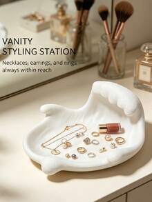 White Wave Shaped Jewelry Tray, Plastic Storage Dish For Rings Earrings Necklaces, Coastal Style Home Decor Organizer - White - View 8