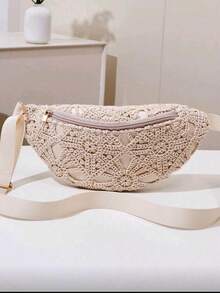 Women's Vintage Fashion Waist Bag, Underarm Bag, Spring/Summer New Casual One Shoulder Crossbody Small Bag, Straw Woven Bag, Fanny Pack, Purse - Beige - View 1