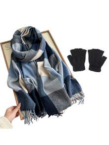 2/1pc New Winter Faux Cashmere Plaid Scarf, Unisex, Warm, Suitable For Daily Wear And Casual Outfits - Multicolor - View 8