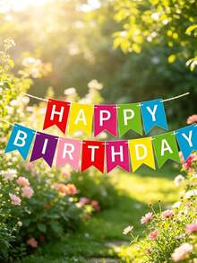1件彩虹生日裝飾橫幅，彩色生日派對裝飾，適合女性、男性、寵物，手工派對背景布 - 彩色 - 查看 5