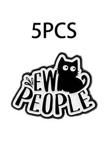 Funny Black Cat Brooch – Ew People Quote Enamel Pin For Bag Jacket Accessories Gift - Black and White - View 8