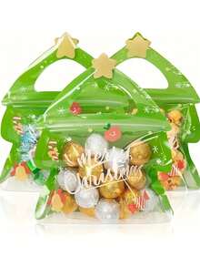 10/1pc Christmas Tree Shaped Reindeer Gift Bag, Reusable Sealed Plastic Zipper Snack Bag With Handle, Suitable For Candy, Holiday Party Gifts And Presents - One Size Fits All - View 2