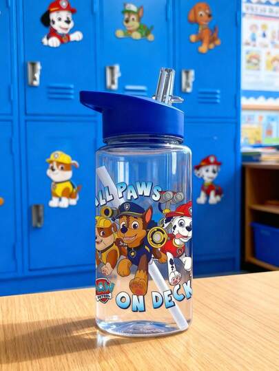 1pc Paw Patrol Water Bottle With Silicone Straw, 16 Oz, Portable Leak-Proof Lid, Available In 4 Colors, Perfect For First Day Of School, Back To School Gift, Party Water Bottle, Travel, School, Or Birthday Gifts Plastic Water Cup