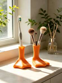 1pc Duck Foot Toothbrush Holder, Makeup Brush Organizer, Desktop Decor, Creative Cute, Suitable For Bathroom, Bedroom, Living Room, Essential Home Decor, Wedding Season Graduation Season Back To School Season Gift, Dorm Storage, Washbasin Storage Tool, Mini Brush Holder, Toiletries Storage Rack - Multicolor - View 2