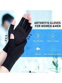Unisex Compression Gloves, Hand Support Gloves For Rheumatism And Carpal Tunnel Pain Relief, Non-Slip Black Cycling Work Gloves With Grip Particles, Suitable For Cycling, Motorcycle Riding, Skiing, Fitness And Outdoor Sports - Multicolor - View 3