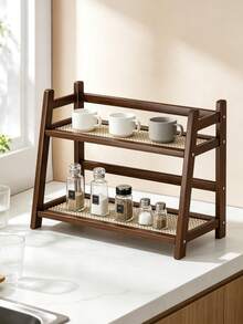 Kitchen Simple Multi-Function Home Storage Rack, Kitchen Cabinet Organizer, Desktop Woven Rattan Trapezoid Spice & Cup Holder, Cup Storage Rack - Multicolor - View 4