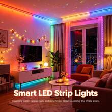 شريط إضاءة LED RGB بطول 100 قدم إضافي، إضاءة غرفة نوم ذكية مع جهاز تحكم عن بعد ب- 44 مفتاح وطاقة USB، مناسب لغرفة النوم وغرفة المعيشة والمطبخ والحفلات والزفاف وديكور المنزل وديكور غرفة الألعاب وزينة الهالوين والكريسماس - ميني-44K-B - مشاهدة 7