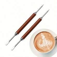Premium Rosewood Handle Latte Art Needles - Stainless Steel Coffee Decorating Tools For Cafes & Restaurants - Wood Color - View 3
