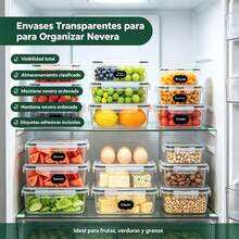 24 piezas Recipientes para almacenamiento de alimentos, 5 tamaños, tapa sellada reutilizable de material PP, cajas con cierre a presión, aptos para frutas, verduras, ensaladas, pasta, carne, bento, almuerzos y talla grande, organizador de refrigerador y cocina, apilables y ahorro de espacio - Ver 3
