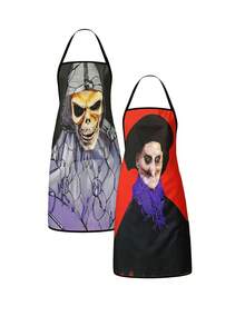 4Pcs/1pcDay Of The Dead Print Apron, Sugar Skull Skeleton Pattern Kitchen Apron For Cooking Baking Halloween PartySkeleton Apron For Halloween, White Human Skeleton Bones Print Black Kitchen Apron - Multicolor - View 12