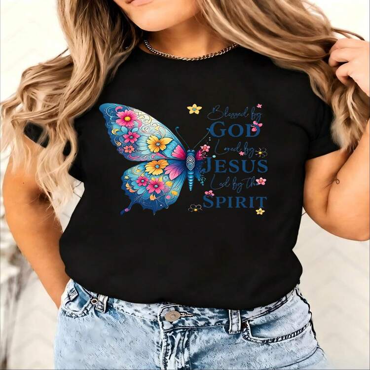 Kawaii, Peace Love And Stars, 100% Cotton, Oversized, Soft Breathable, Casual Crewneck, Short Sleeve Top, Summer Vibes, Y2K Aesthetic, Streetwear, Retro, Romantic, Spring Vibes - Black - View 7