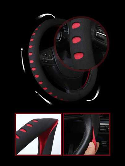 Sarung Setir Mobil Berlubang Bahan Suede Merah, Bernapas, Bentuk Bulat Universal Anti-Selip dan Menyerap Keringat, Pelindung Setir Mobil Sporty untuk Semua Musim