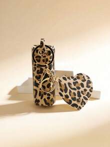 Leopard Print Lipstick Keychain, Portable Heart-Shaped Makeup Mirror Lipstick Pendant. Fashion Y2K Style. Suitable For Students, Office, Party, Travel, Gift - Multicolor - View 11