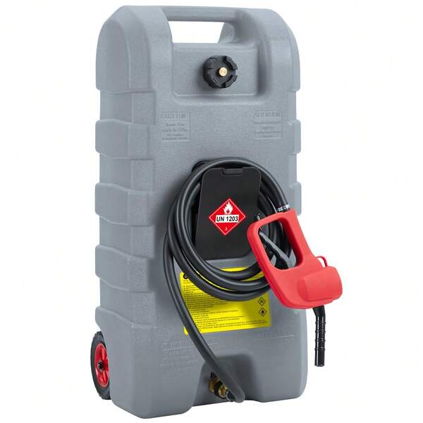 15 Gallon Portable Heavy-Duty Fuel Caddy With Wheels, Manual Siphon Pump And 10ft Hose.  Gasoline Storage Tank For Cars, Boats & Lawn Mowers, Multiple Colors Available.
