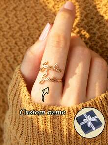 1pc Customizable Name Ring, Can Customize 1-3 Names, Dual-Tone Inlaid 925 Sterling Silver And Gold Plated Wrap Ring, Personalized Name Ring, Suitable As Gift For Mom, Birthday Gift, Girlfriend Gift, Mother's Day Gift, Family Ring, Women's Jewelry, Comes With Small Gift Box - Multicolor - View 1