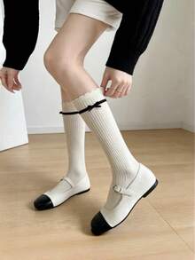 Spring/Summer Sweet Lace Bow Long Tube Slouch Socks, Versatile Solid Color Socks For Home And JK Style - Multicolor - View 3