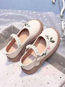 1 par de zapatos bordados estilo chino para niñas, zapatos vintage adecuados para uso diario, actuaciones, combinar con hanfu, para niños de 3 a 12 años - Beis - Ver 2