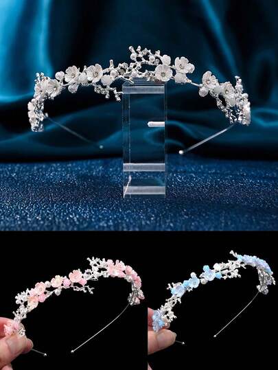 1pc Floral Silver Crown Elegant Princess Headpiece Hair Accessory Headband Crown For Women European American Ball Birthday Party Adult Wedding Photography Alloy Rhinestone Bride Tiara Event Accessory Gift Hair Ornament Wedding Decor Cosplay Accessory Prop Costume Bride Headband Zinc Alloy Headband Shiny Letter
