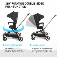 Lightweight 2-In-1 Travel Stroller, 360° Reversible Seat, Portable Folding Stroller With Breathable Backrest And Shock Absorption - Black - View 3